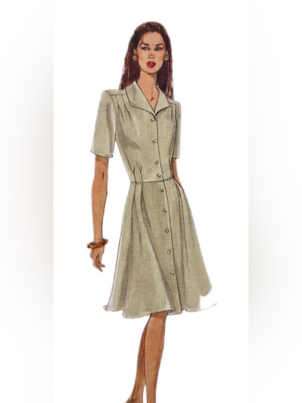 Vogue 9427 UnCut Button-Front Dress with Collar and Sleeve Variations
